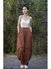 Spring Plus Size Ramie Brushed Lantern Pants, Casual Cotton-Linen Distressed Style for Women