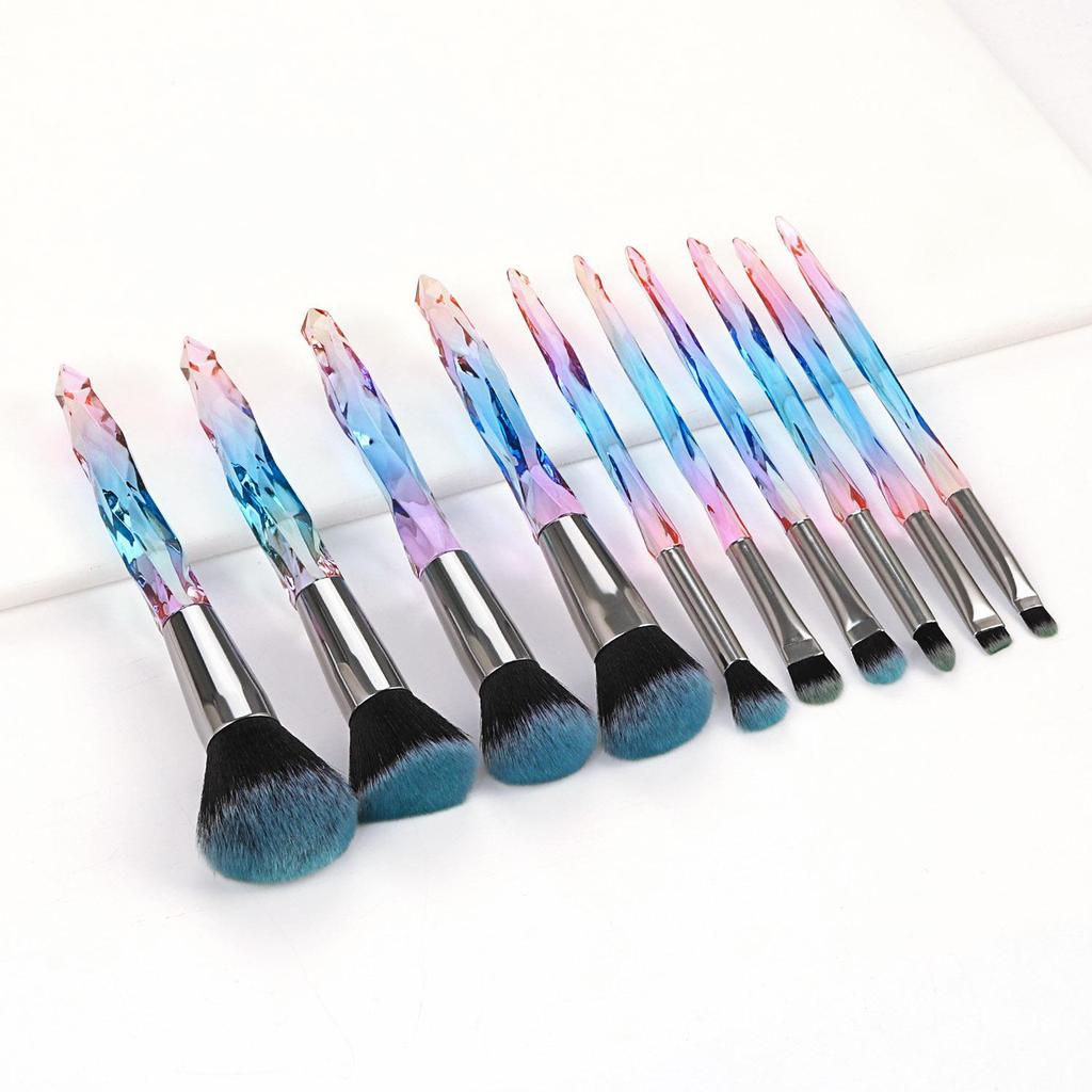 10-Piece Diamond Crystal Makeup Brush Set with Acrylic Handles