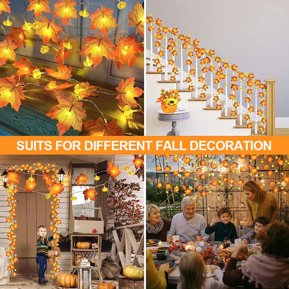 1.5m/3m Maple Leaves Pumpkin LED Light String Thanksgiving Day Fairy Lights Garland for Autumn Wedding Holiday Party Garden Decoration Lights