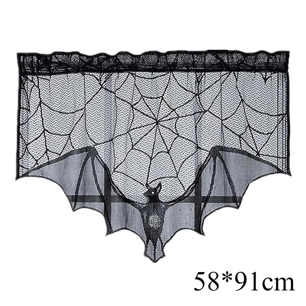 Halloween Tablecloth Bat Spider Web Black Lace Tablecloth Mantel Cloth Family Table Decoration Halloween Party Decoration