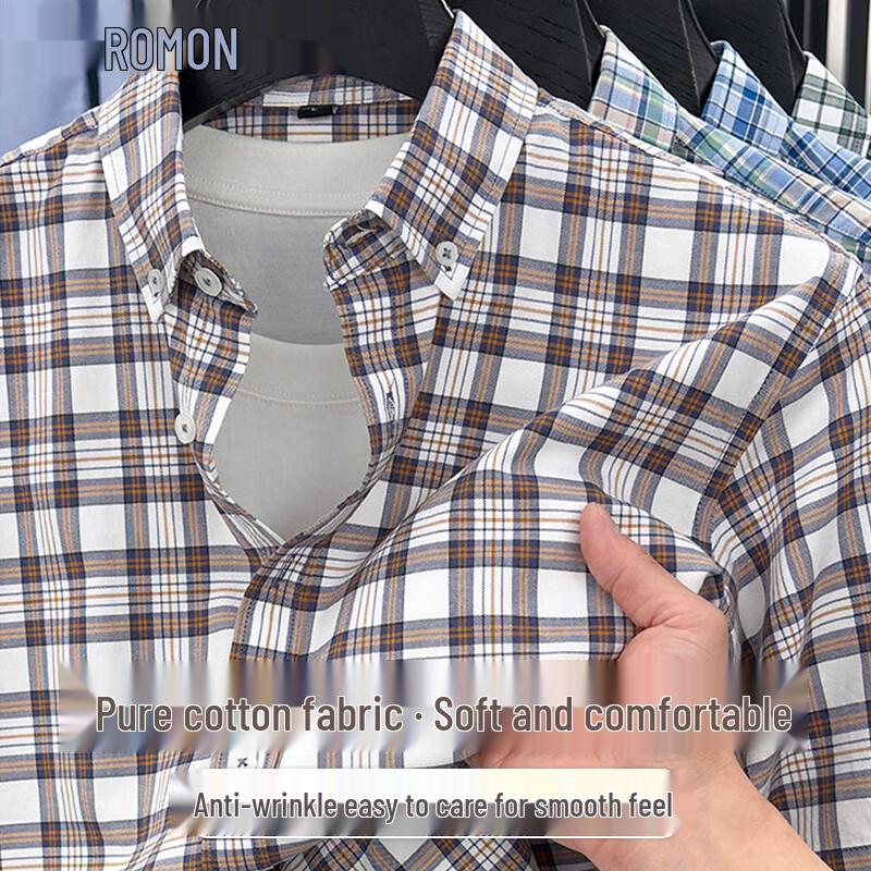 Romon Men s 100% Cotton Casual Plaid Short Sleeve Shirt 4XL