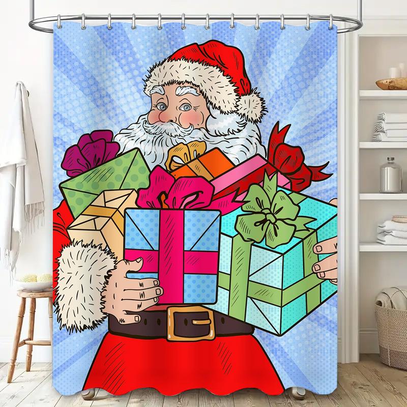 Tu Santa Claus Christmas Shower Curtain Festive Holiday Bathroom Decor Waterproof Fabric Xmas Party Home Decoration Gift Idea
