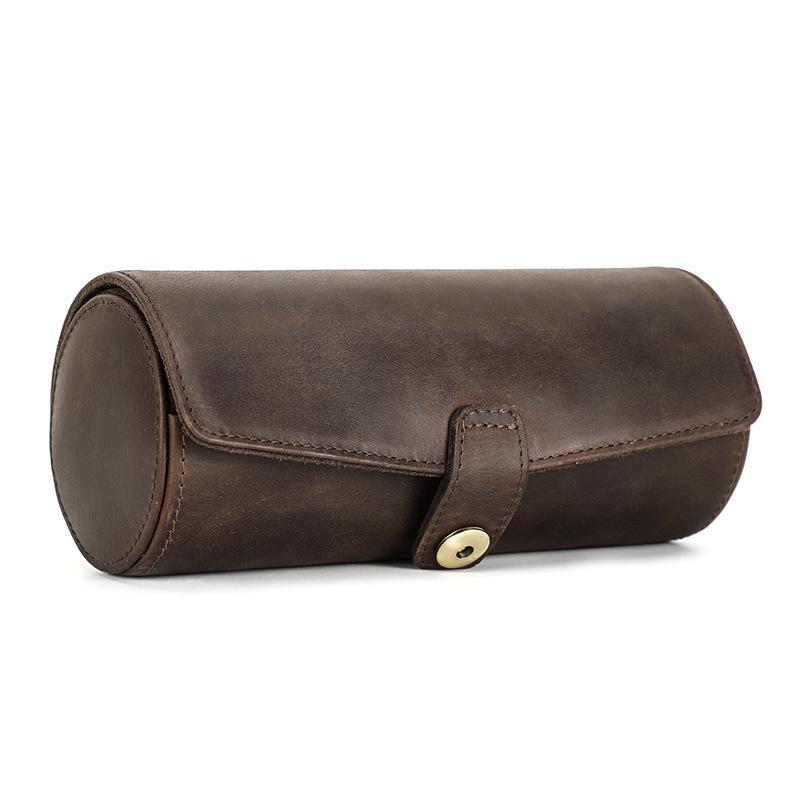 

Винтажный набор коробок для часов из коричневой кожи - 2 цилиндрических футляра для хранения коричневый