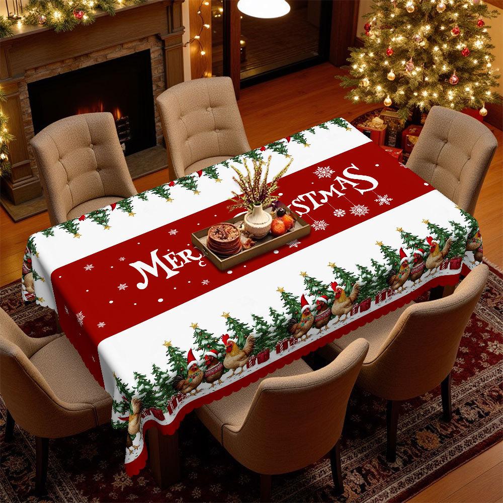 Christmas Polyester Tablecloth, Winter Christmas Tree, Snowflake Waterproof Table Cloth, Family Table Table Cloth Decoration