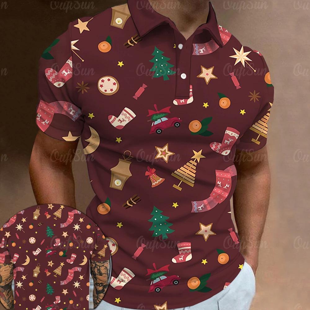 

мужская футболка поло с коротким рукавом рождественские топы с 3D-принтом модные полиэстеровые дышащие удобные рубашки поло XL