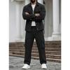 Men Casual Workwear Multi Pockets Long Sleeve Jacket And Long Pants Set