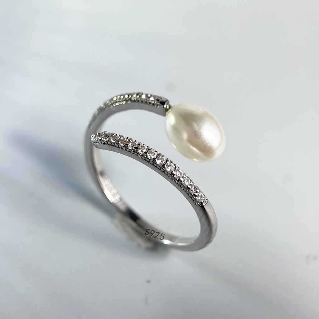 925 Sterling Silver Rings for Women Couple Minimalist Sparckling Pearl Ring Fine CZ Jewelry Birthday Gift Prevent Allergy