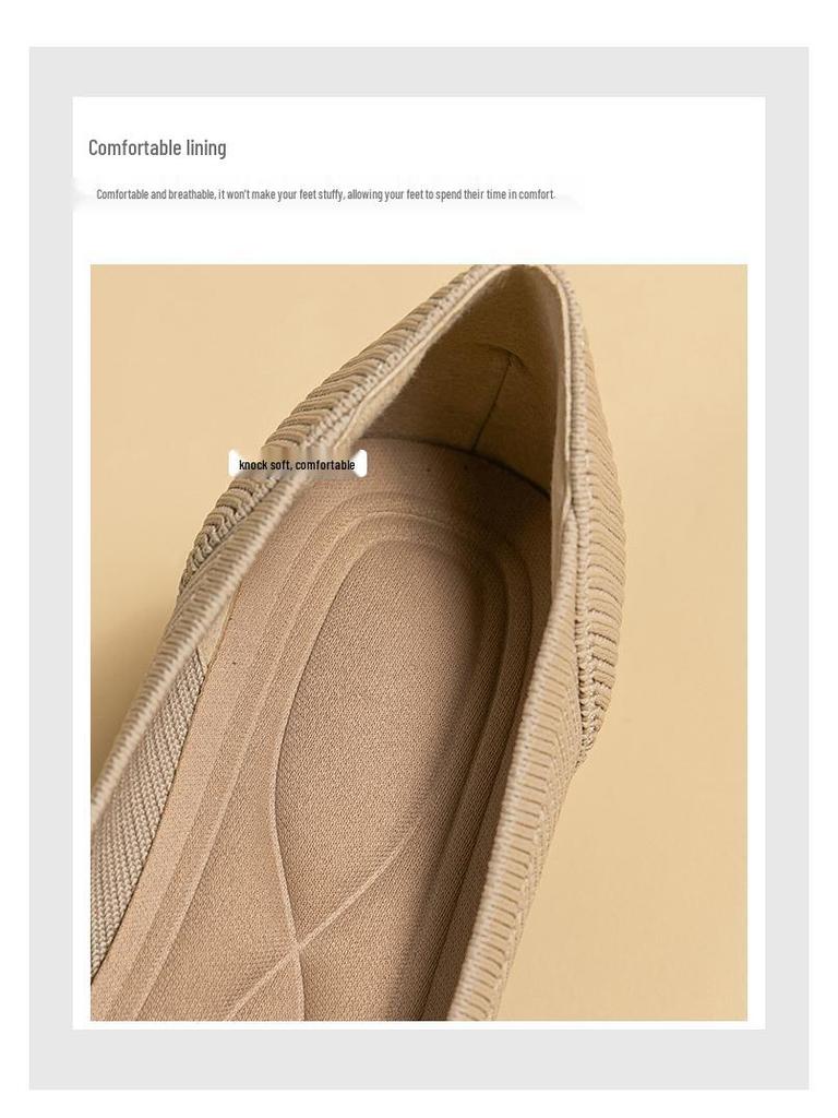 Women's Pointed Toe Kitten Heel Knit Shoes - Soft Sole, Medium Height, Comfortable and Trendy