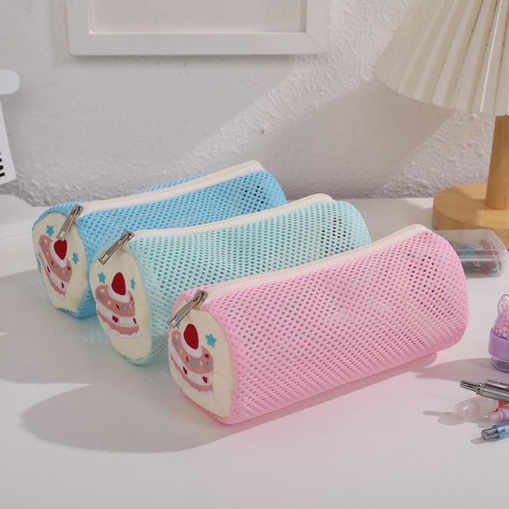 Large Capacity Cylinder Pencil Pouch Korean Style Stationery Bag Cake Embroidery Pen Bag School