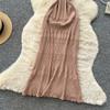 Qianjin wind sleeveless knitted slim dress women's summer hollow breathable high waist thin temperament long dress