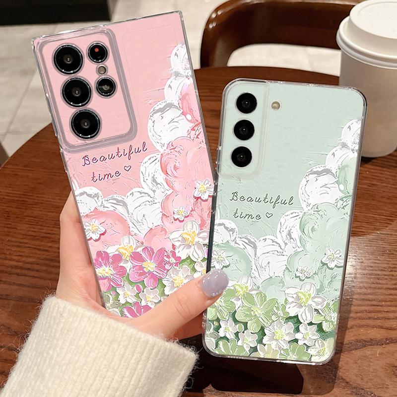Oil Painting Flower Print Phone Case For Samsung Galaxy S26 S25 S24 S23 Ultra S22 Plus S24 S21 FE S25 Edge Clear TPU Soft Cover