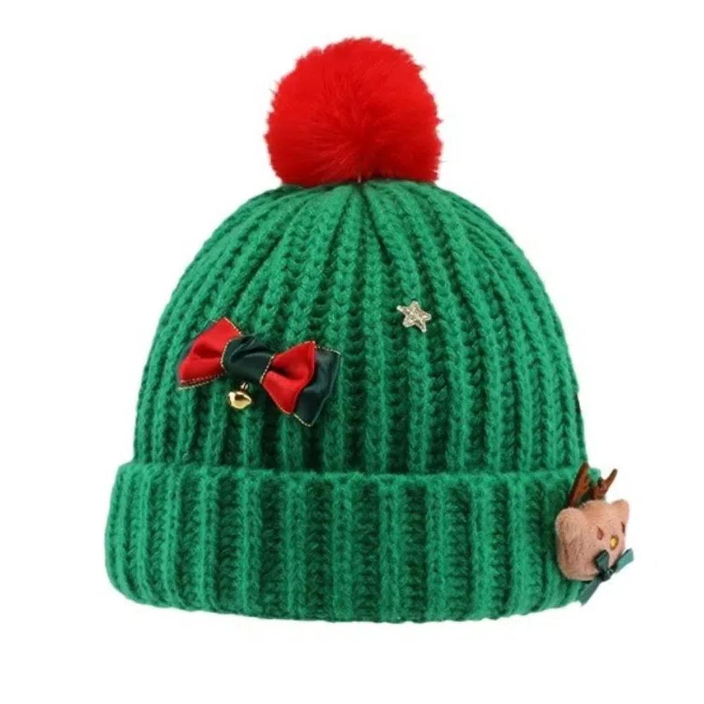 Bow Christmas Plush Cap Soft Thickened Brimless Cap Versatile Red Knitted Woolen Hat  Girls