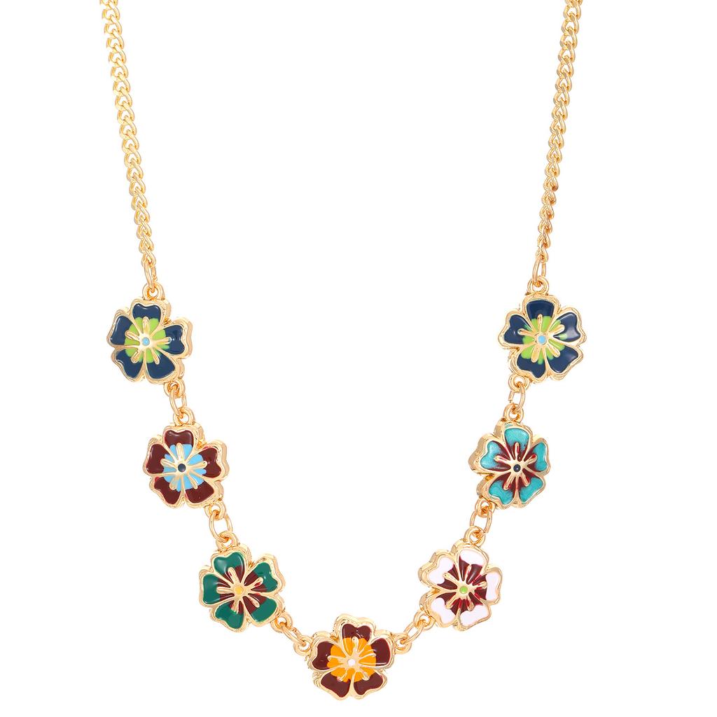 Retro oil dripping flower women's bracelet women's light luxury versatile high-end sense niche design sense color flower pendant jewelry