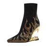 Fashion Kaky's New Water Diamond Flame Pointed Super High Heel Shaped Heel Wolf Teeth Tiger Teeth Women's Short Boots and Women's Boots