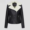 Winter Women's Fleece Jacket Thick Warm PU Leather Jacket Slim Turn Down Collar Flocked Leather Coat