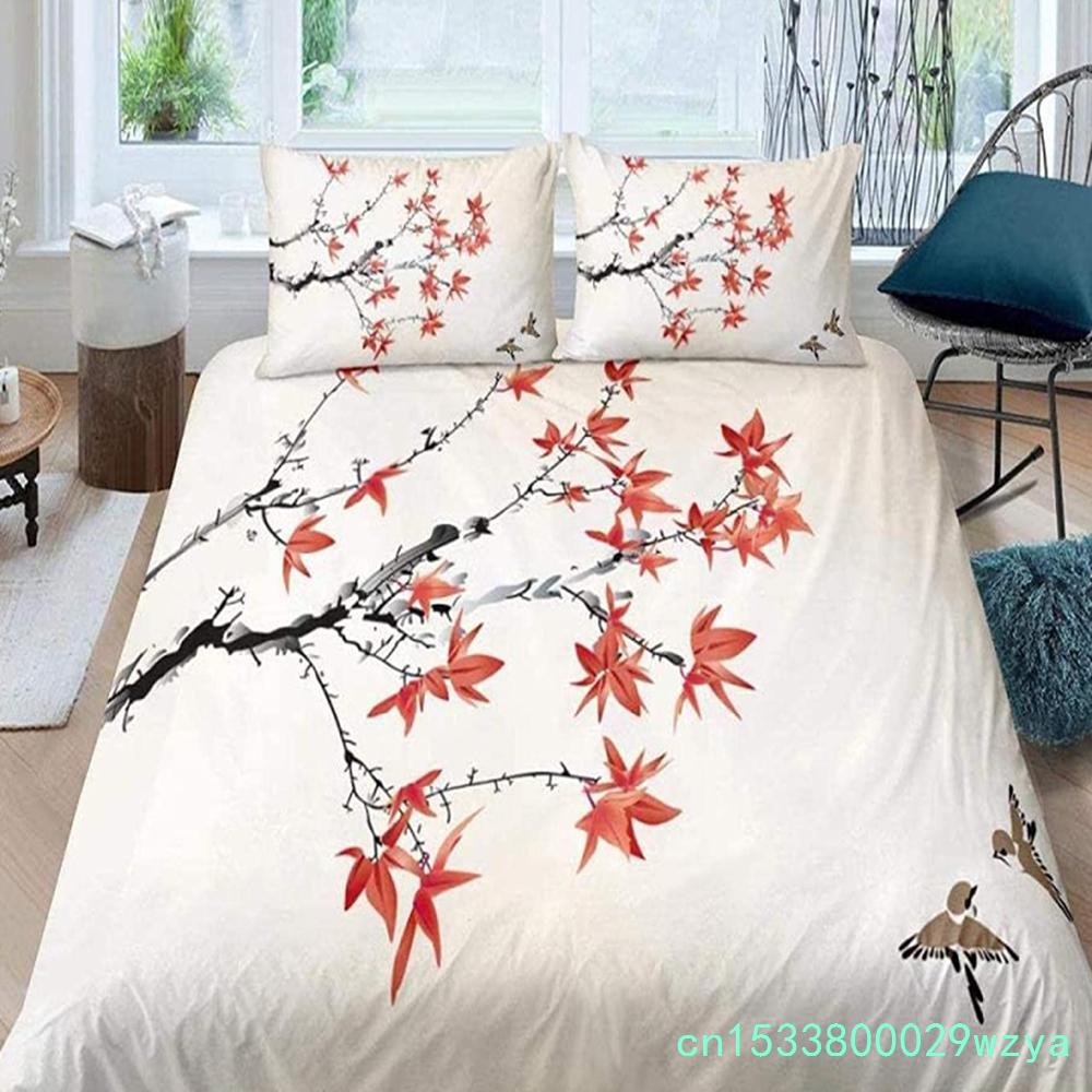 Maple Leaves Polyester Duvet Cover Set Fall Theme Comforter Cover With Pillowcase King Queen Size For Kids Boys Girl Bedding Set