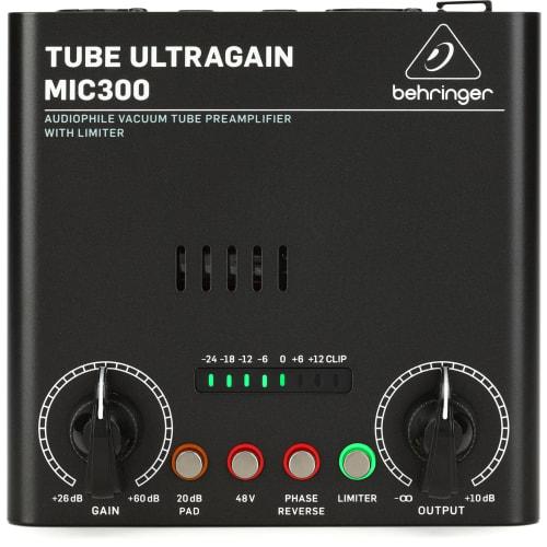 Behringer MIC300 Vacuum Tube Microphone Preamp with 12AX7 Vacuum Tube, Limiter, 48V Phantom, Phase Switch, and 20dB Pad Switch