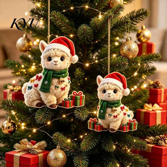 Lightweight Acrylic Car Charms 2Pcs Christmas Alpaca Hanging Ornaments, 2D Flat Decoration, Holiday Celebration Ornaments for Family Cute Llama