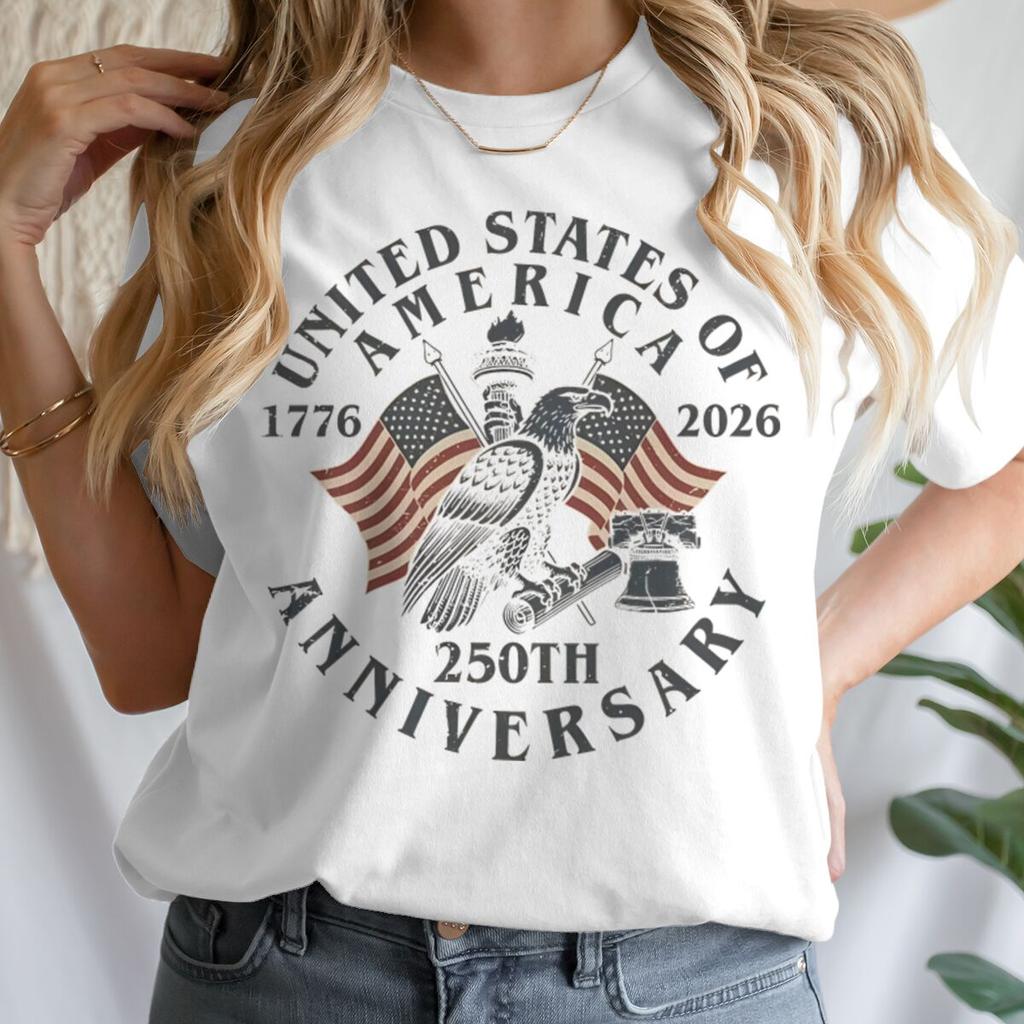 Vintage Usa 250th Anniversary 17762026 Tshirt Unisexs Retro Eagle Flag Print Casual Patriotic 4th Of July Tee Gift