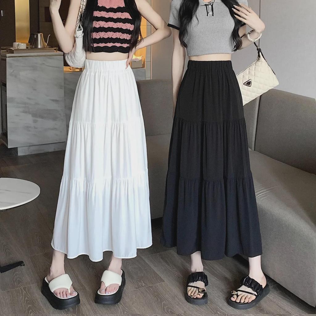 2025 Women's High-Waist A-Line White Skirt: Spring/Summer Korean Style with Elastic Waist