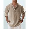 Men's Linen Stand Collar Long Sleeve T-shirt Loose Sweatshirt Solid Color Long Sleeve Cotton Linen Shirt Men
