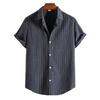 Gestreiftes Hemd für Herren Baumwolle Kurze Ärmel Knopfblusen Lässig Umlegekragenhemd Sommer Streetwear Überhemden Tops