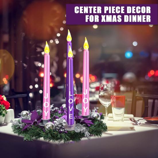 13" Purple Ribbon Christmas Advent Wreath 4 Advent Candles Holder Christmas Centerpiece with Bow Artificial Pine Cones for Winter Holiday Church Decor