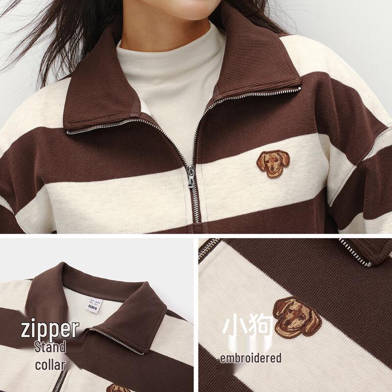 Semir Women's Oversized Striped Half-Zip Fleece Stand Collar Sweatshirt