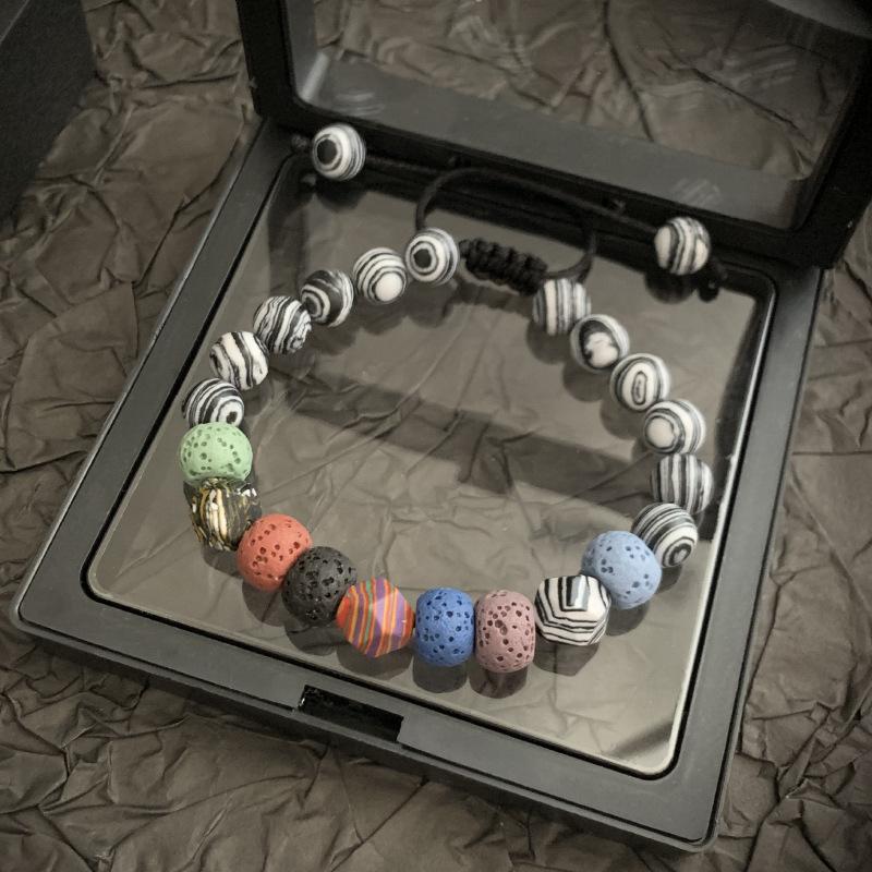 JYL TS Bracelet  Olive Gourd Style Brings Blessings & Abundance volcanic bead стальной синий