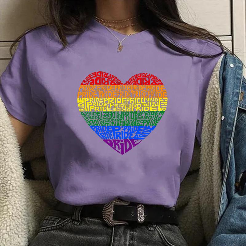 New Women's Pride Heart Pattern Printed T-Shirt Women's Summer Colorful Heart Shirt T-Shirt