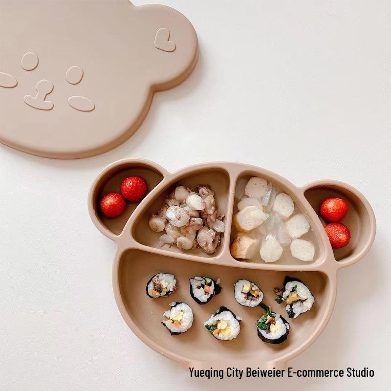 Bear-Shaped Silicone Suction Plate for Infants - Korean Style Cartoon Tableware for Learning To Eat