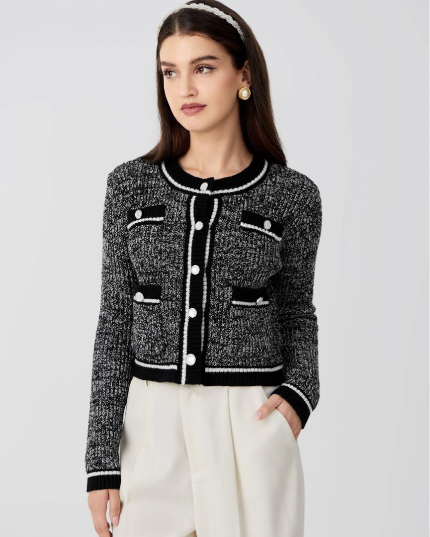 

[USED] Two-tone knit cardigan in black and white