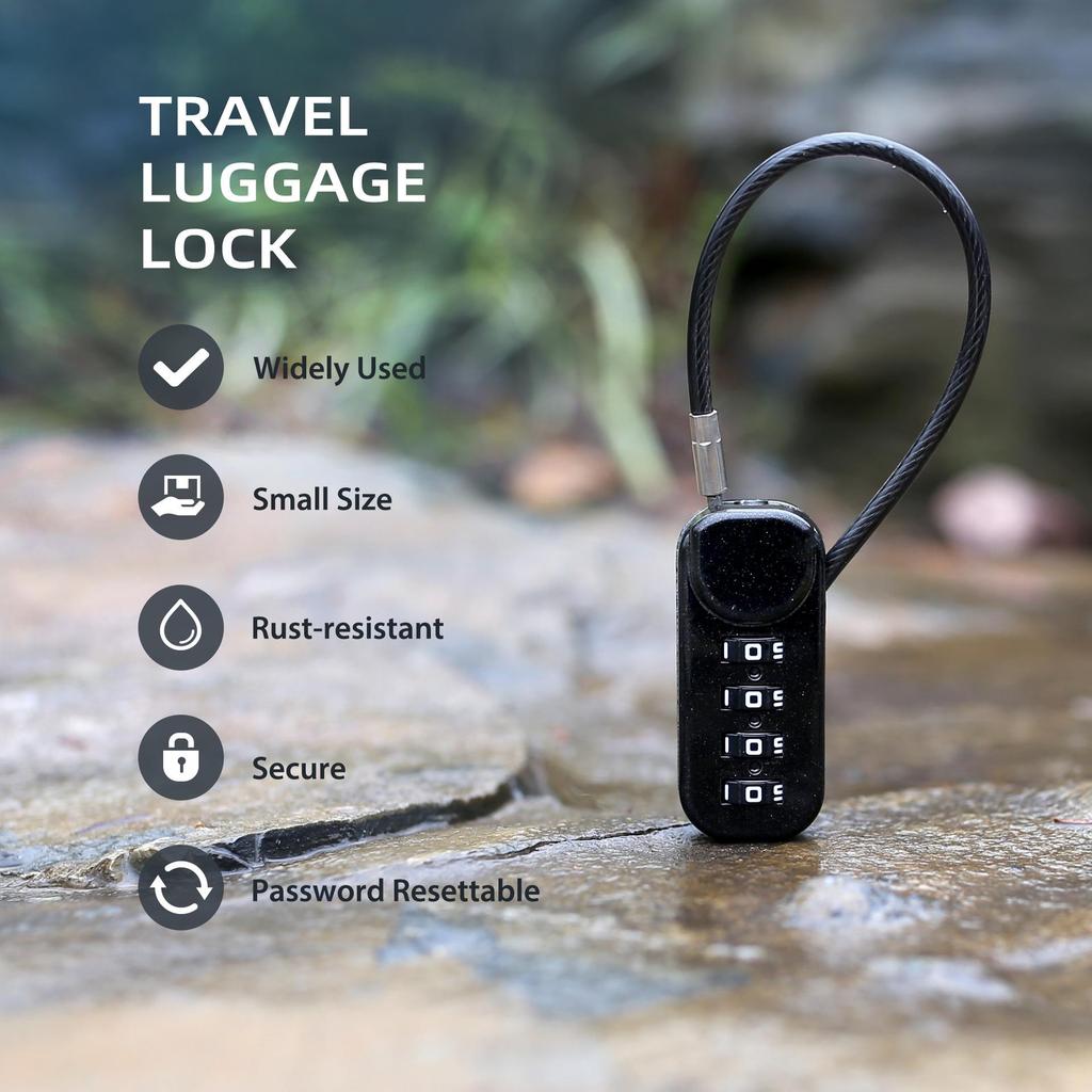 Waterproof Rustproof Steel Cable Combination Padlock for Outdoors, Helmets, Suitcases, and Cabinets