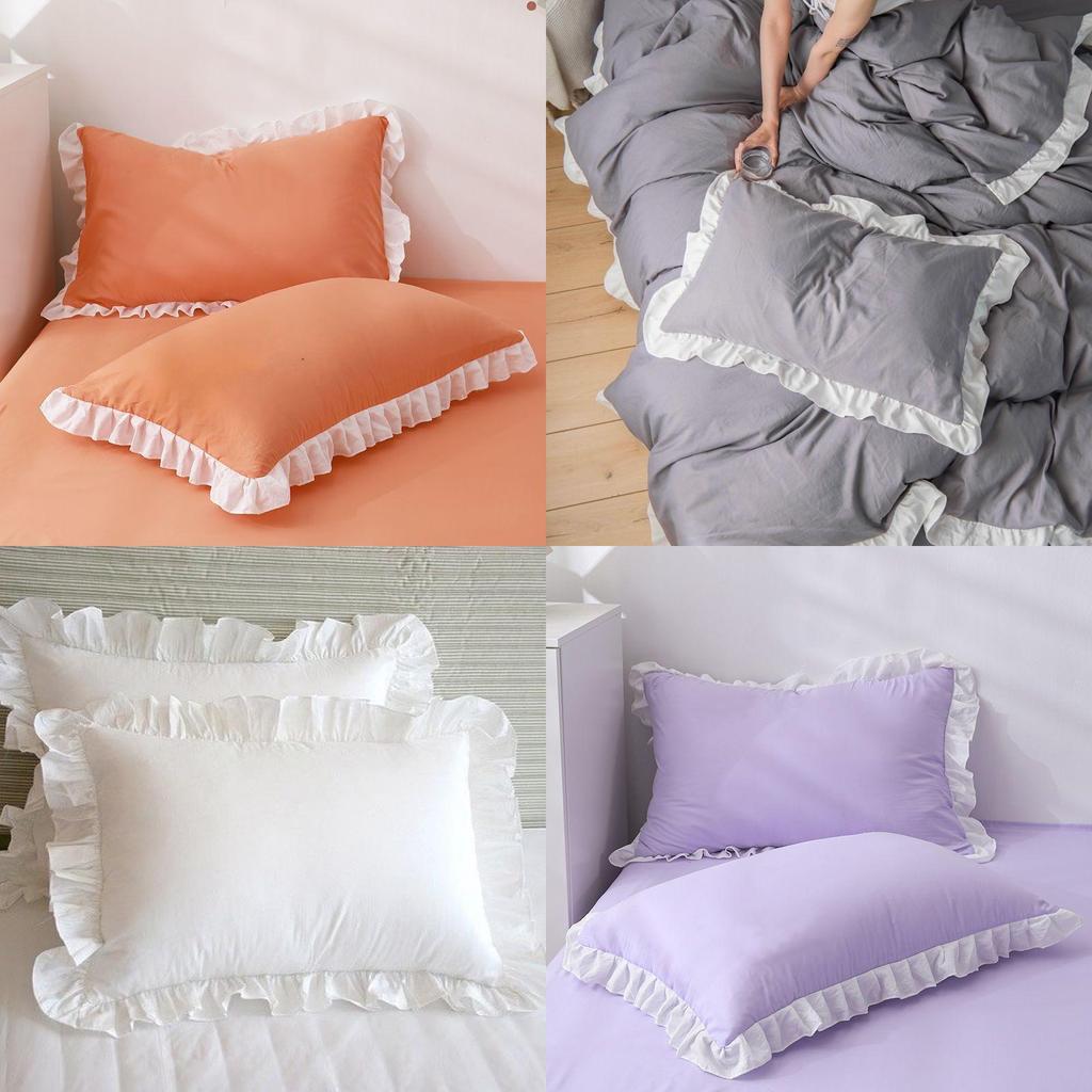 Cotton Pillowcase Pair With Solid Color For Home Bedroom Decor