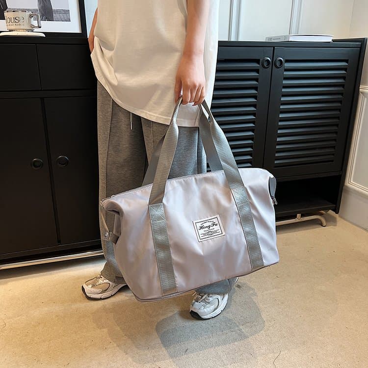 Grey nylon waterproof cylinder travel fitness bag серый