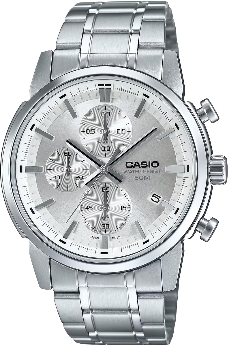 Casio Standard Men s Wristwatch MTP-E510D-7AV 1/10 Second Chronograph Quartz Silver
