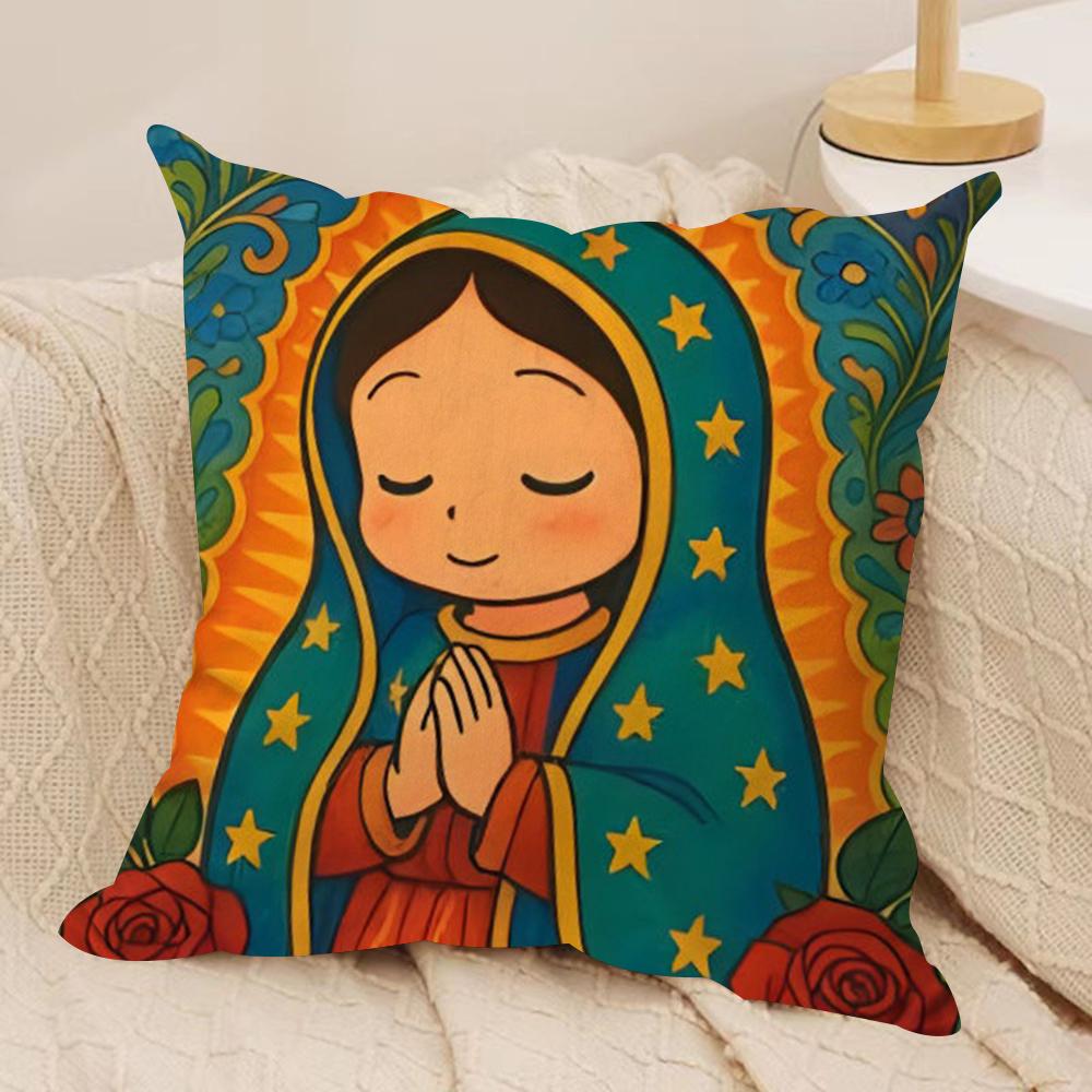 Cute Our Lady of Guadalupe Cushion Cover Soft Plush Fabric DoubleSided Printed Cushion Covers for All Seasons Modern Home Decor