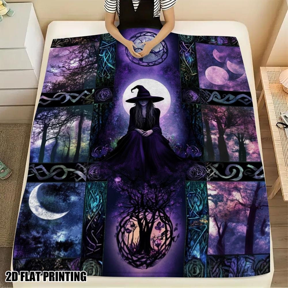 Mysterious Forest Magic Moon & Witch Art Blanket - Soft All-Season Multi-Purpose Throw for Bed, Sofa, Chair & Car Decor