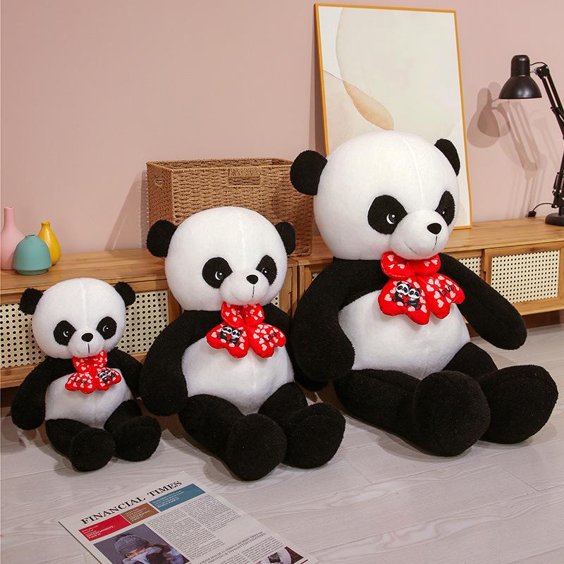 Cute Bow Panda Doll Plush Toy Black And White Panda Doll Children'S Soothing Rag Doll Birthday Gift