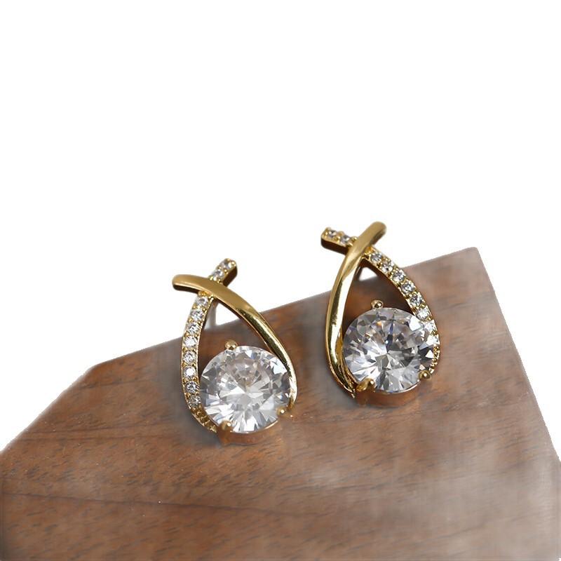 S111 silver needle geometric cross diamond stud earrings temperament new fashion simple earrings exquisite small versatile earrings