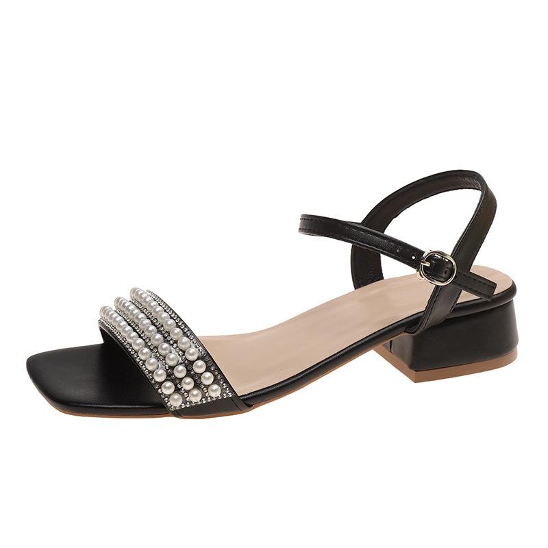 Γυναικεία Καλοκαίρι 2025 Μοντέρνα Σανδάλια Παπούτσια με Μεσαίο Τακούνι Γυναικεία Εξωτερικού Χώρου Σανδάλια με Περικνημίδα με Χάντρες Τετράγωνο Δάκτυλο Sandalias Chaussures Femme