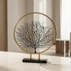 Metal Tree Figure Gold Arboreal Outline with Circular Structure Frame Minimalist