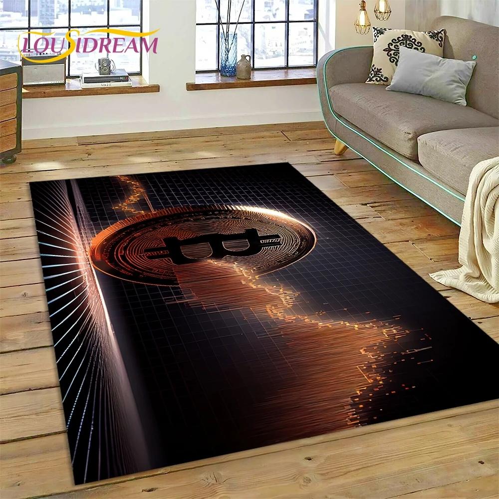 Bitcoin 3D Virtual Currency NFT Area Rug Carpet for Bedroom Living Room Home Sofa Decoration,Children Game Large Decor Floor Mat