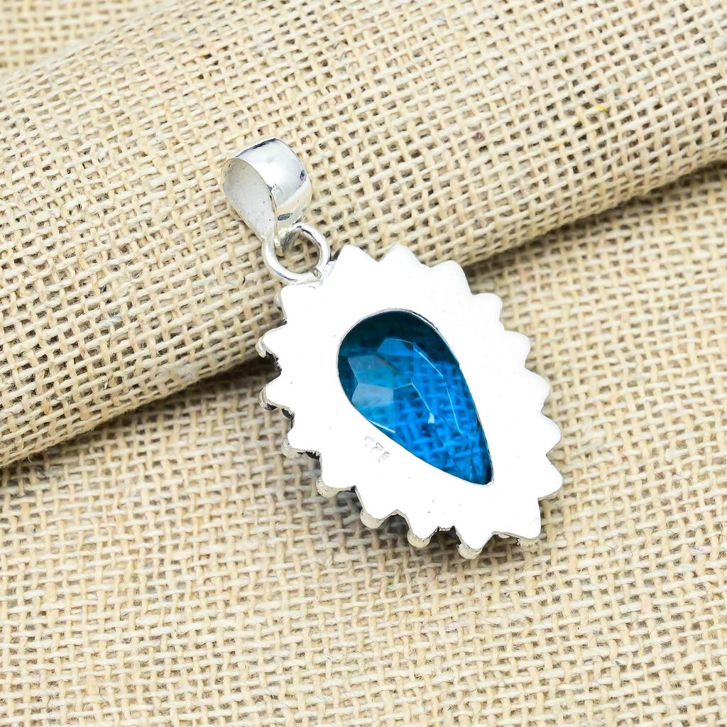 Blue Topaz Natural Gemstone Jewelry Pendent 925 Solid Sterling Silver For Wedding Gift