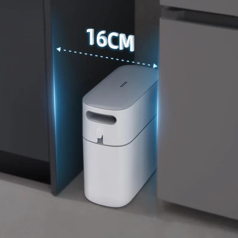 Auto Packing Trash Can with Lid, Large Paper Bin for Kitchen Bathroom Home, Narrow Space Waste Container