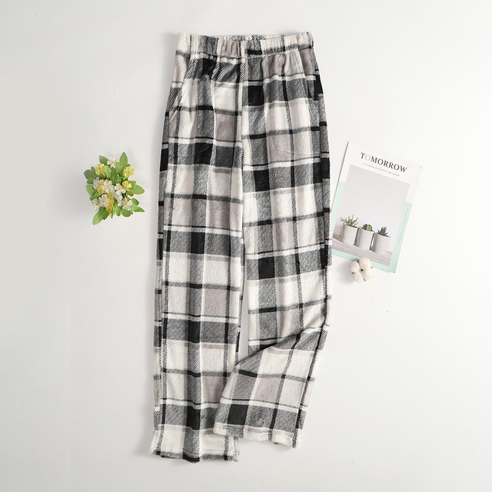 Women's Elastic Waist Plaid Fleece Pajama Pants Loose Fit Sleep Pants For Loungewear