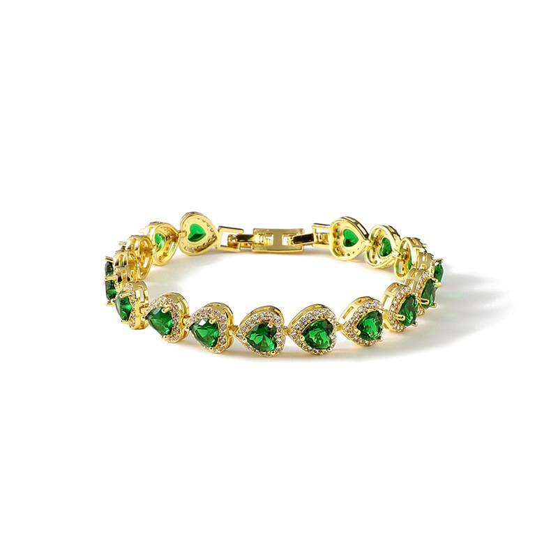 Heart Shape Zircon Crystal Micro Pave Bracelet Women Trendy Fashion Statement Jewelry Green Zircon - Gold
