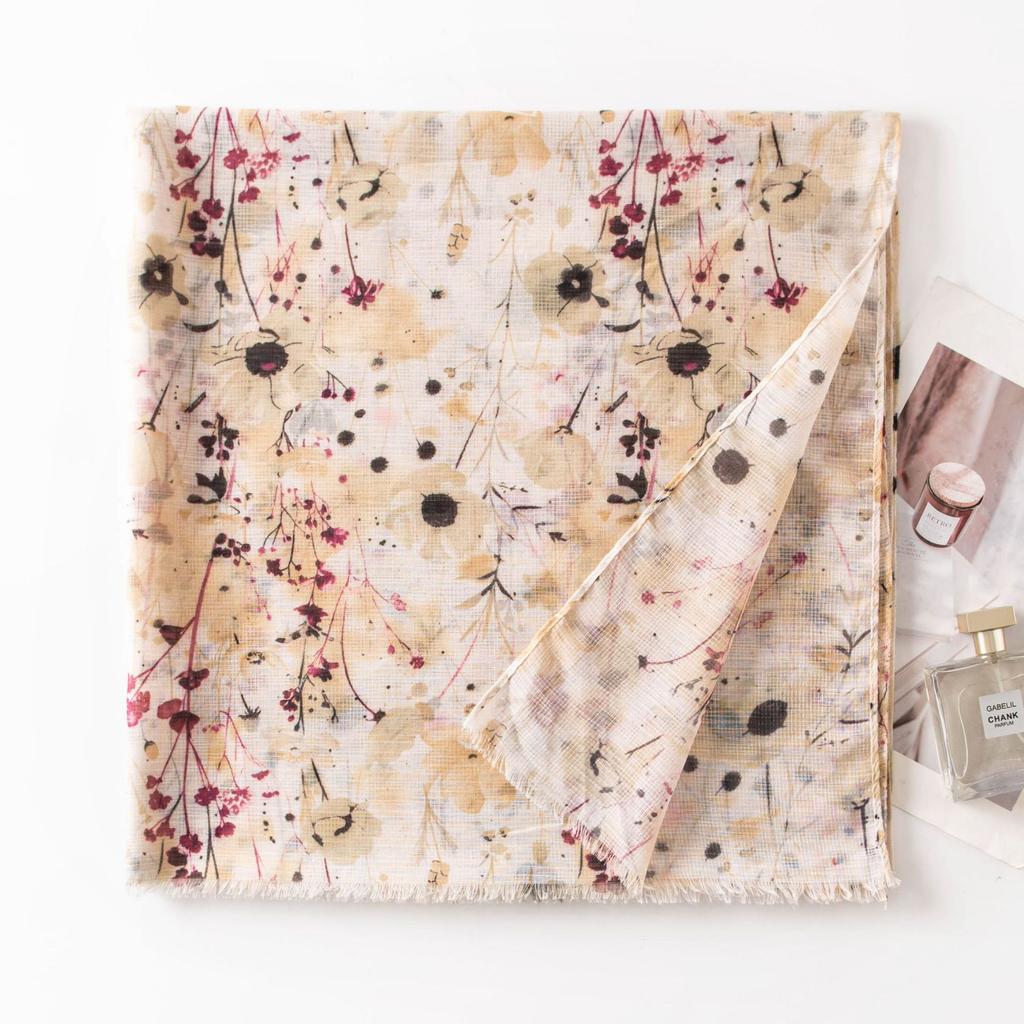 Silk scarf women spring and autumn floral thin printed long scarf travel beach towel spring and summer sun protection shawl