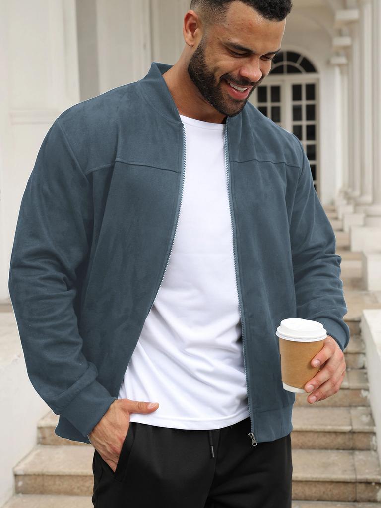 Europäischer und Amerikanischer Stil Herrenmode Lässig Einfarbig Leichte Jacke Stehkragen Wildleder-Oberteil