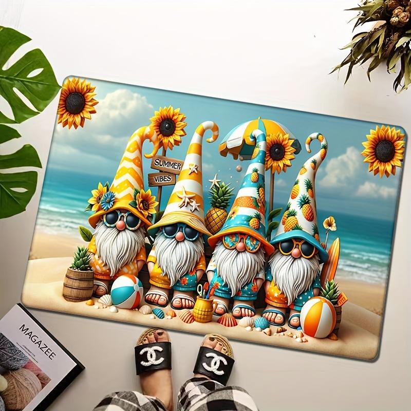 Sommer Strand Gnom Flanell Fußmatte Teppich, Saugfähig Rutschfest Maschinenwaschbar für Küche Wohnzimmer Schlafzimmer Badezimmer Dekor